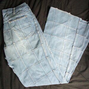 Vintage Brittania Patchwork Window Pane Denim Flare Bell Bottom Jeans